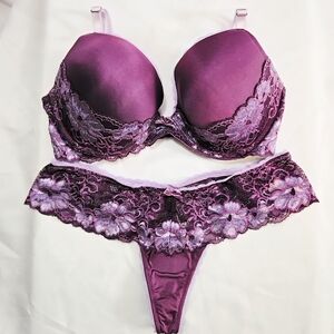 NWOT Adore Me Elegant Purple Lace Lingerie Set-34DD Bra/M Panties
